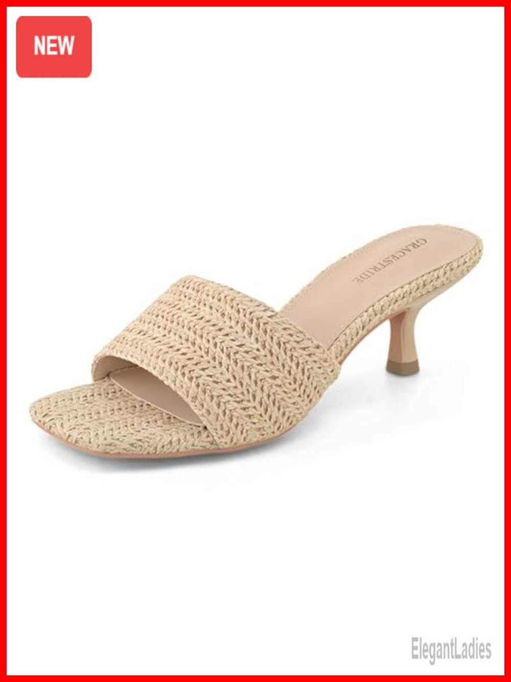 Raffia Kitten Heel Square Toe Mules Slide Sandals Woven Summer Dress Shoes